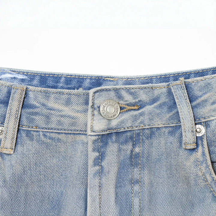 Women's High Waist Jeans with Wide Leg, Destroyed Details and Stud Application Drune