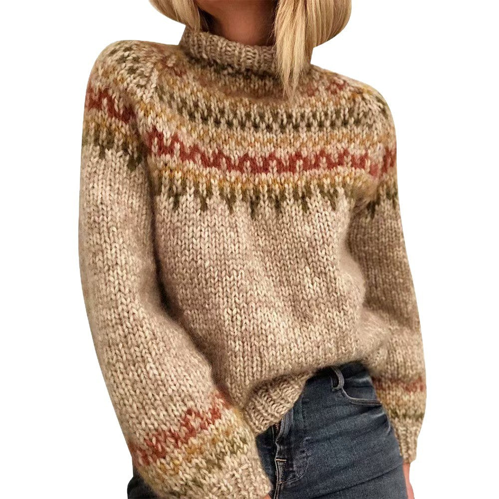 Women's cozy Norwegian knit sweater with stand-up collar and oversized fit Mune Fashion