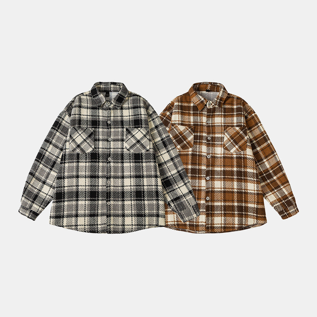Unisex Checked Overshirt Jacket in Shacket Style with Patched Chest Pockets and Relaxed Oversized Fit Mune Fashion