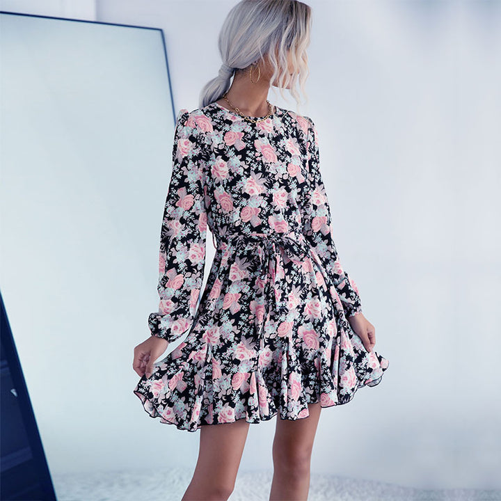 Ladies Floral Mini Dress with Ruffles Mune Fashion