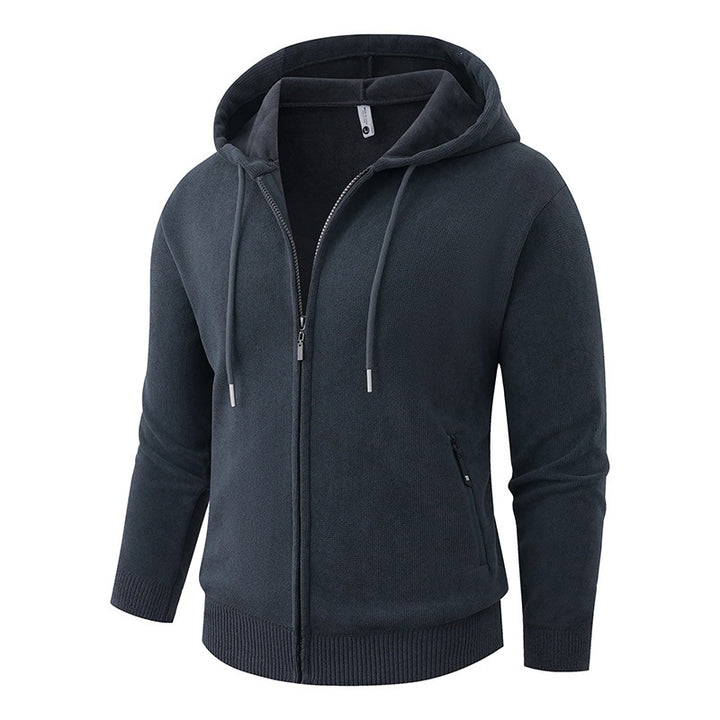Men's Hooded Fleece Jacket with Full Zip and Ribbed Cuffs Mune Fashion