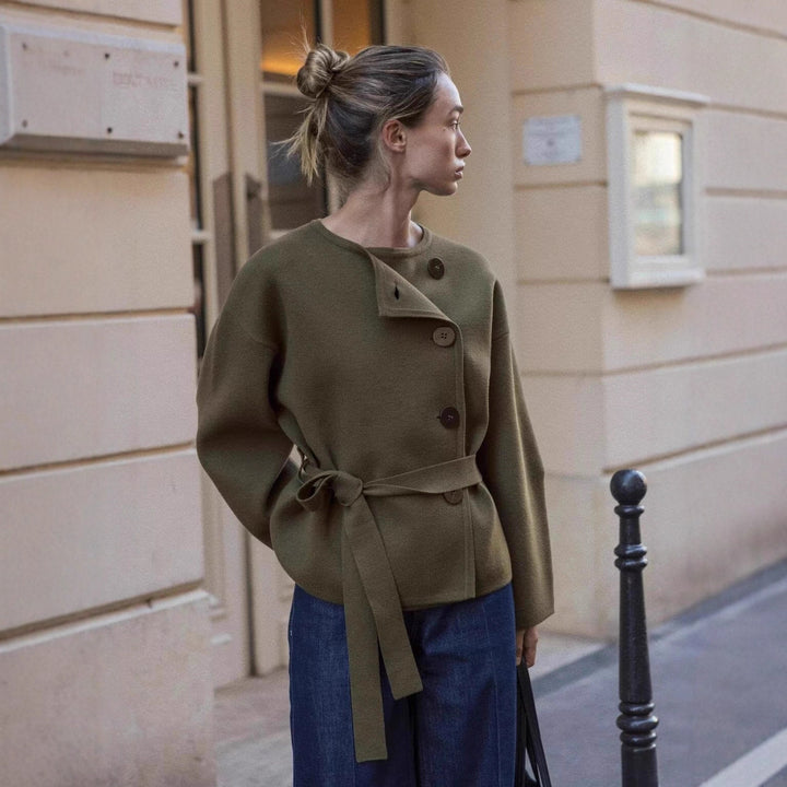 Women’s cardigan with asymmetric button placket and waist belt Mune Fashion