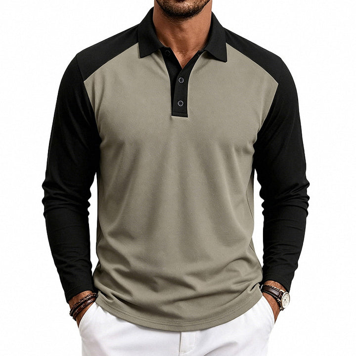 Men's long-sleeved raglan polo made of cotton blend with button placket and ergonomic cut Mune Fashion