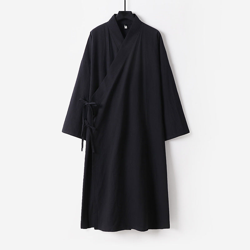 Women's Long Kimono-Style Wrap Dress with Wide Sleeves and Side Ties Mune Fashion