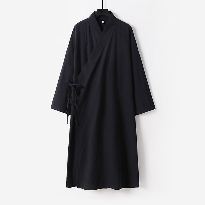 Women's Long Kimono-Style Wrap Dress with Wide Sleeves and Side Ties Mune Fashion