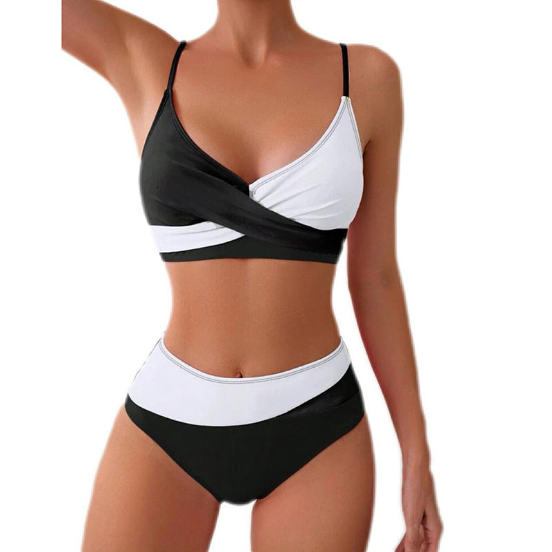 Ladies Color Block High Waisted Bikini Mune Fashion