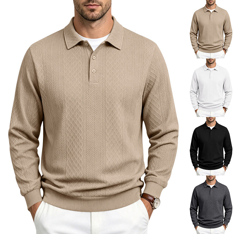 Men's Structured Long Sleeve Polo Sweater with Cable Knit Pattern Mune Fashion
