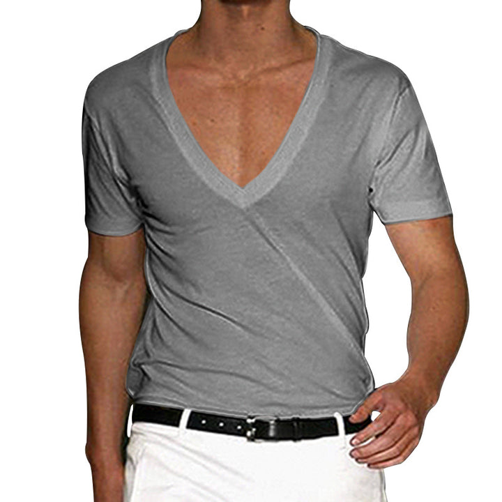 Men's deep V-neck short sleeve shirt made of cotton stretch with a tailored fit Mune Fashion