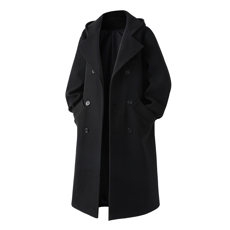 Men's nan Oversize pea coat with hood, double-breasted button placket, and warming quilted lining inside Mune Fashion