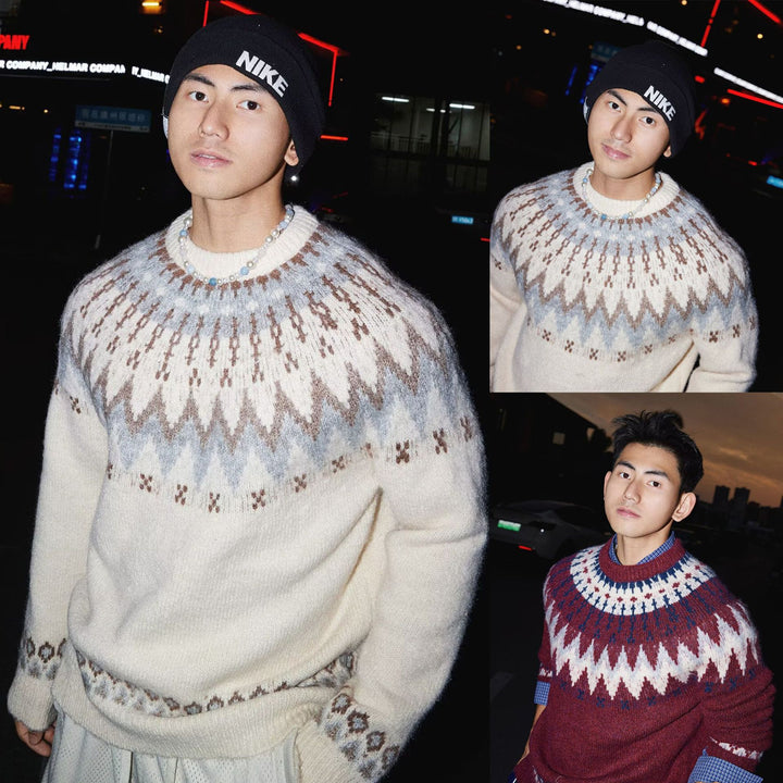 Men's Casual Knit Sweater with Traditional Pattern Mune Fashion