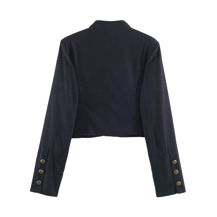 Women Short Bolero Blazer with Lace Front and Decorative Button Details Drune