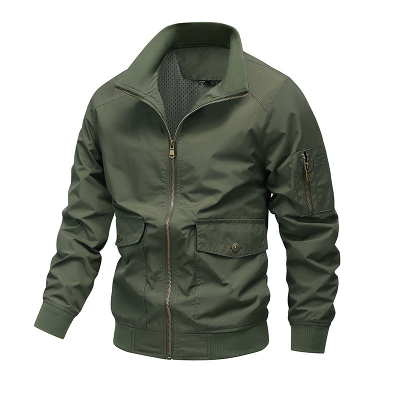 Men's Lightweight Utility Bomber Jacket with Arm Pocket and Mesh Lining Mune Fashion