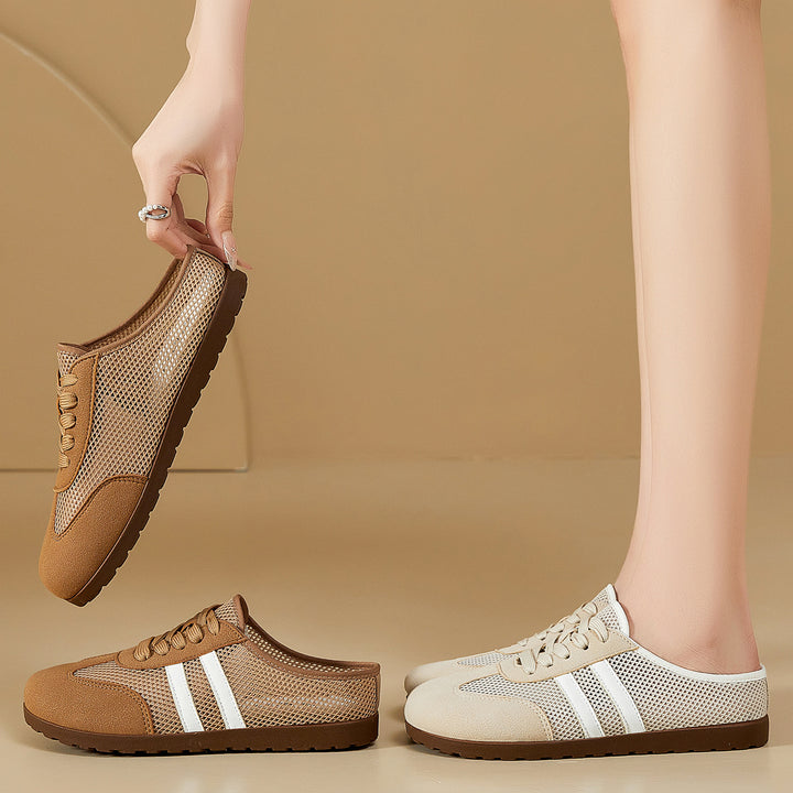 Ladies' breathable slip-on mule sneakers with mesh upper and suede trim Mune Fashion