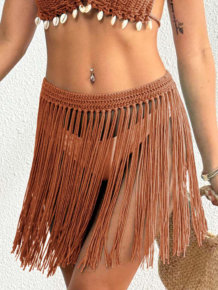 Women’s crochet beach skirt with fringed details Mune Fashion
