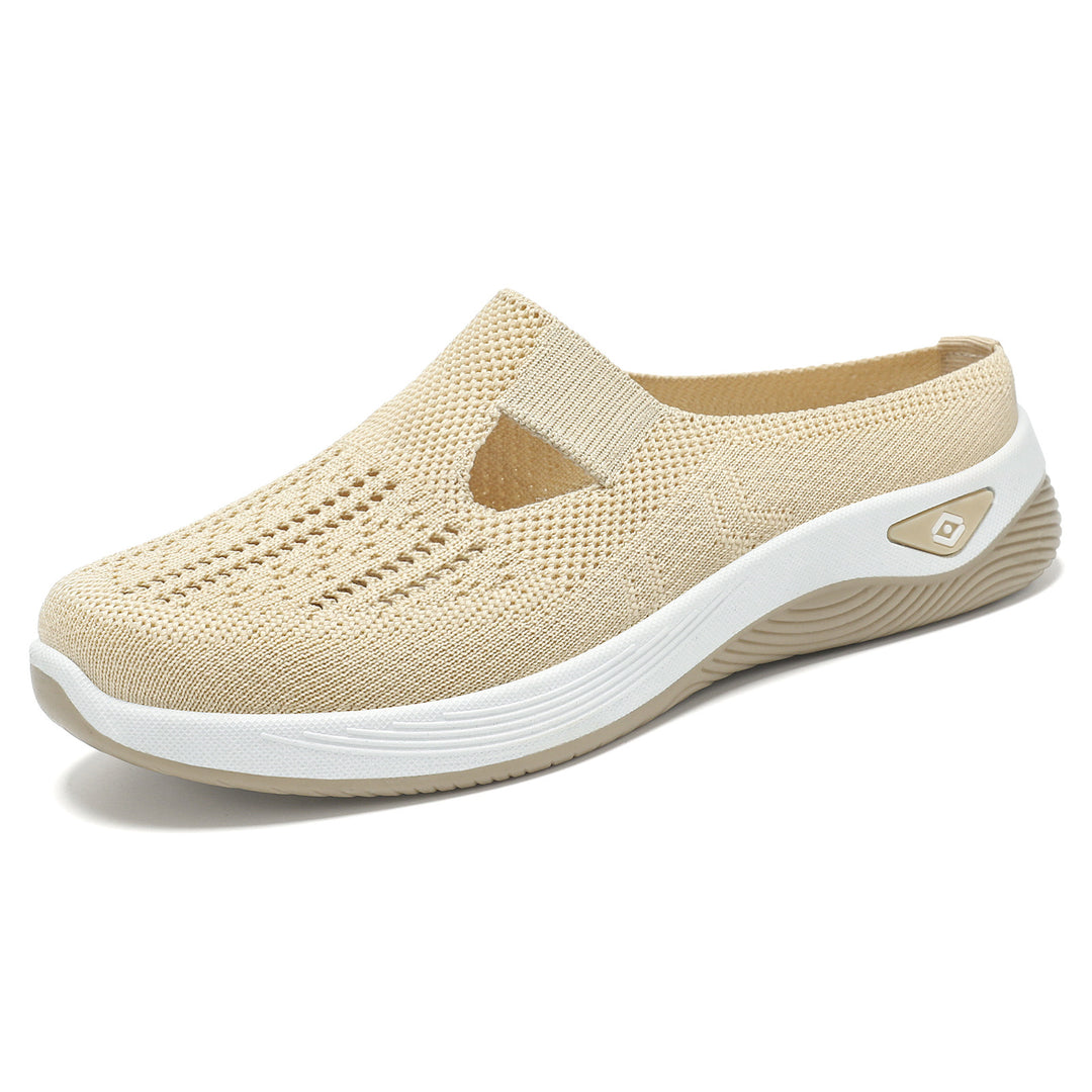 Ladies breathable knitted slip-on clog with side cut-out opening, cushioning EVA and PU midsole Mune Fashion