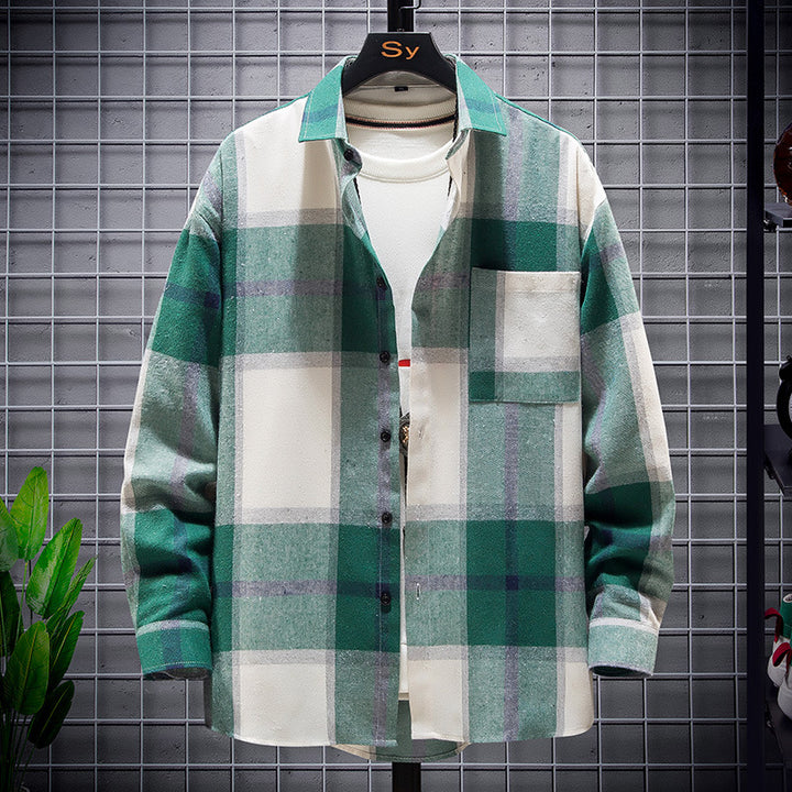 Men's checkered flannel shirt jacket in oversized cut with patch chest pocket Mune Fashion