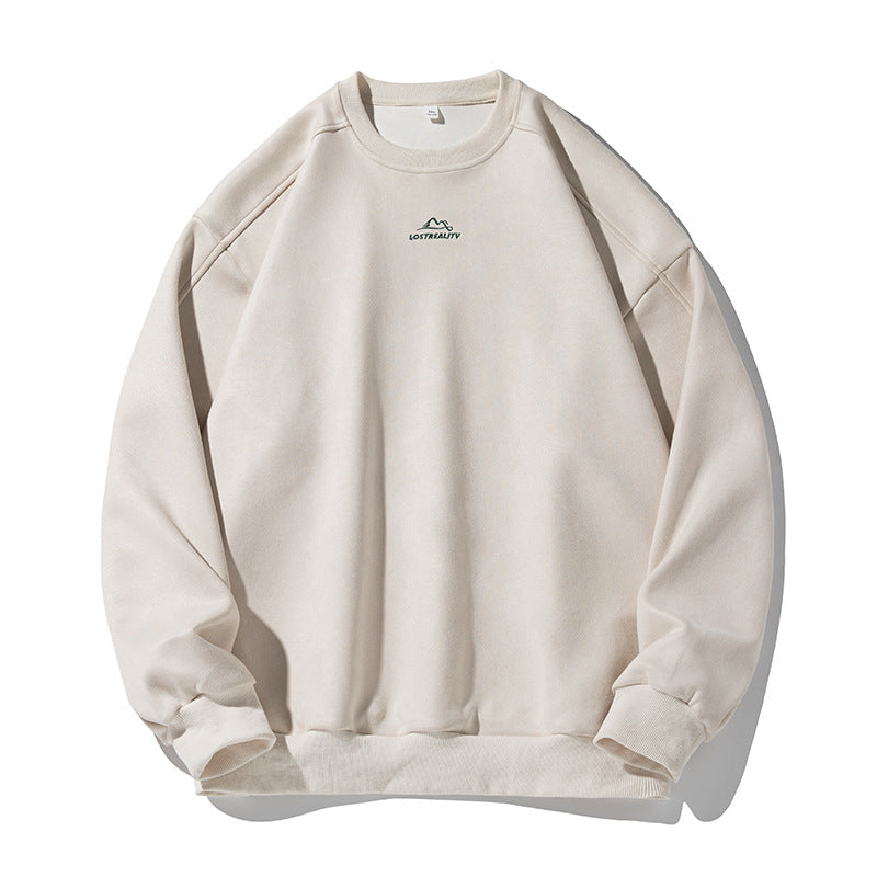 Unisex Oversized Round Neck Sweatshirt with Minimalist Mountain Embroidery Mune Fashion