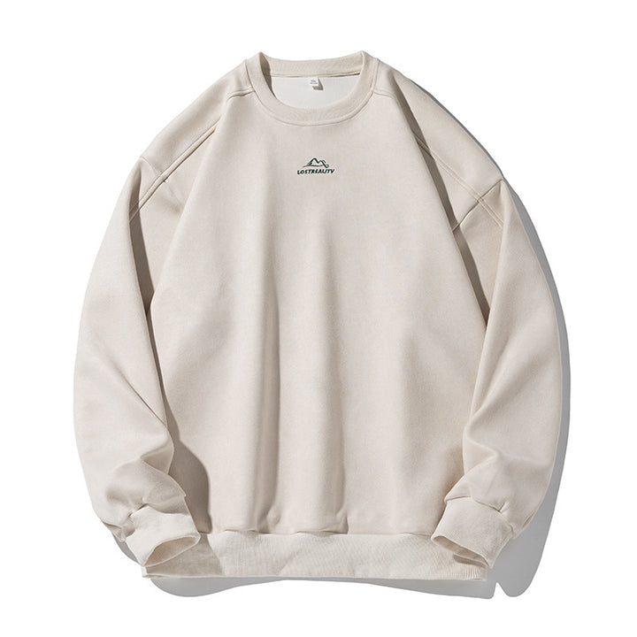 Unisex Oversized Round Neck Sweatshirt with Minimalist Mountain Embroidery Mune Fashion