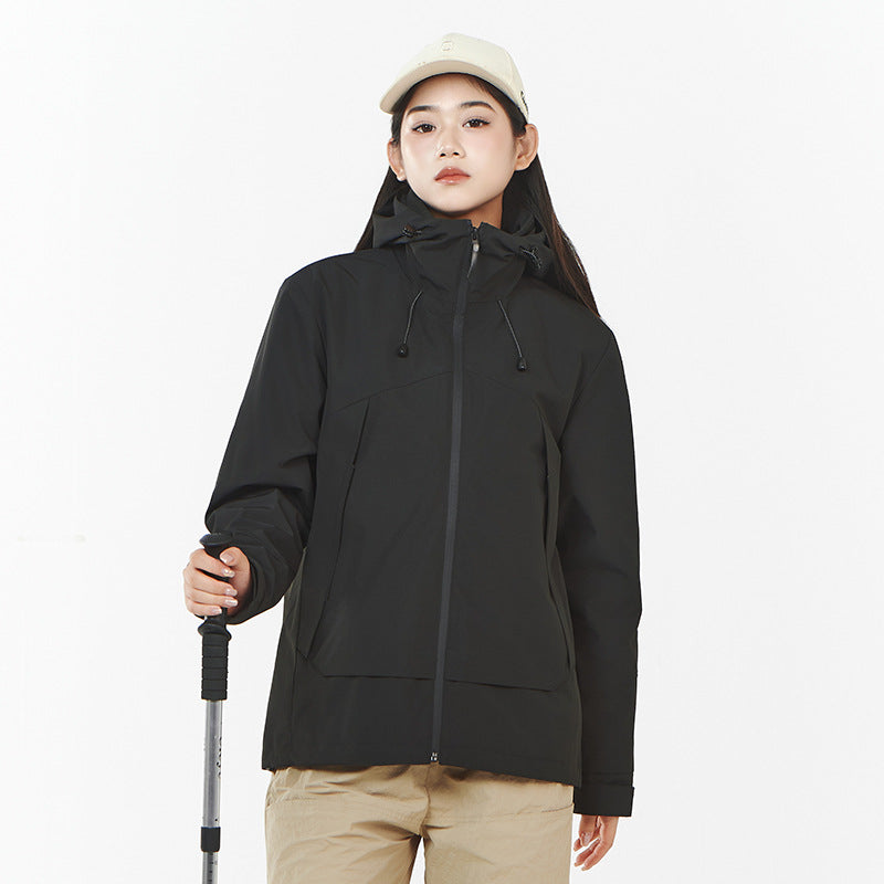 Women's Lightweight Wind and Water Repellent Softshell Trekking Jacket with Adjustable Hood Mune Fashion