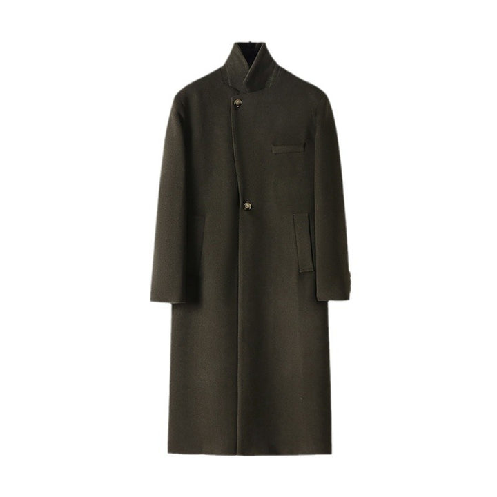Men's Elegant Long Single-Breasted Wool Coat with Narrow Lapels and Tailored Silhouette Mune Fashion