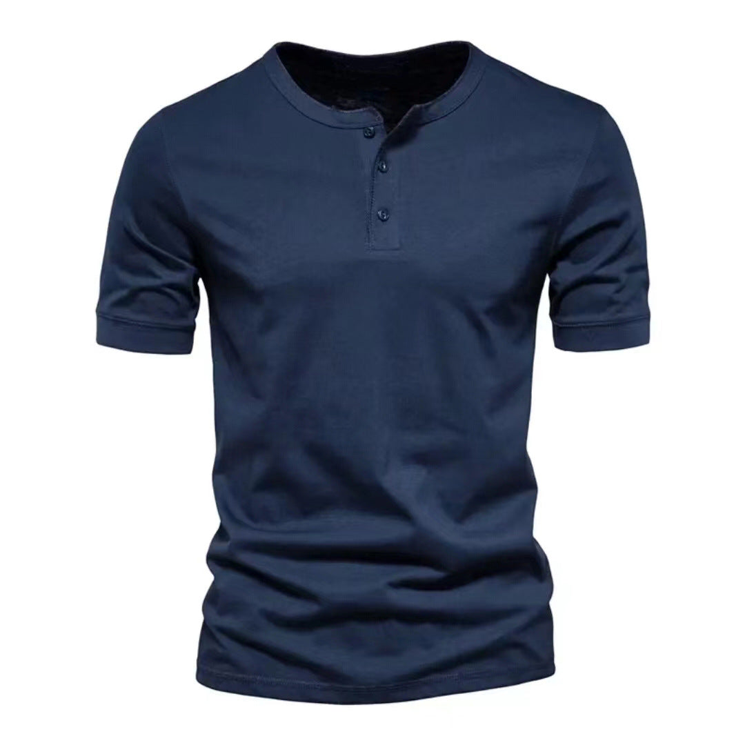 Men's tailored short-sleeve Henley shirt made of cotton blend with button placket Mune Fashion