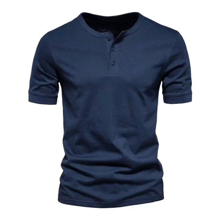 Men's tailored short-sleeve Henley shirt made of cotton blend with button placket Mune Fashion