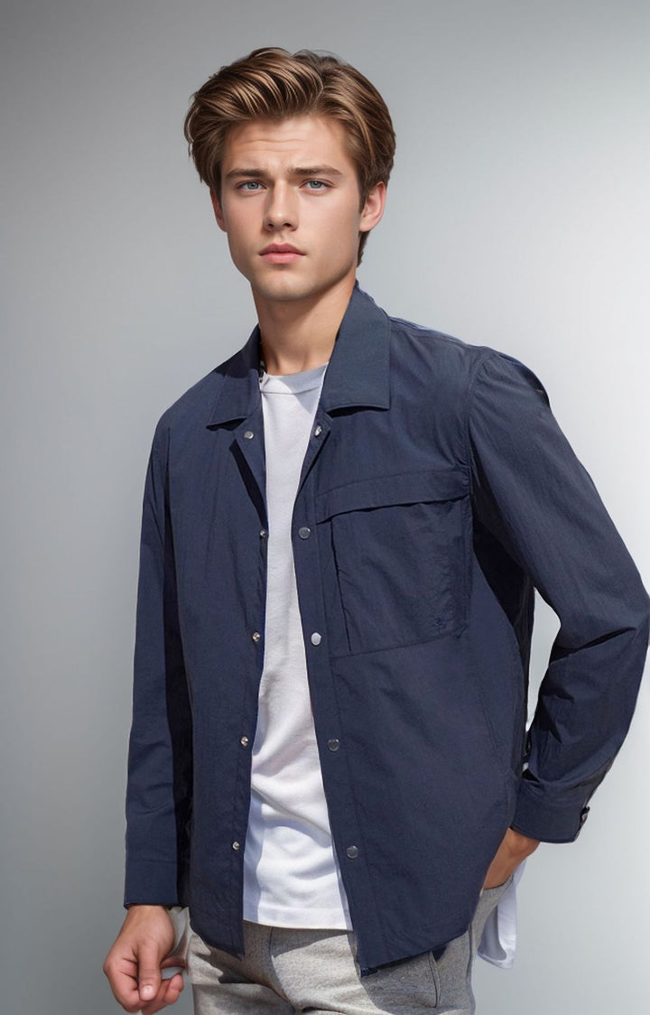 Men's Lightweight Utility Overshirt with Flap Pockets and Snap Button Placket Mune Fashion