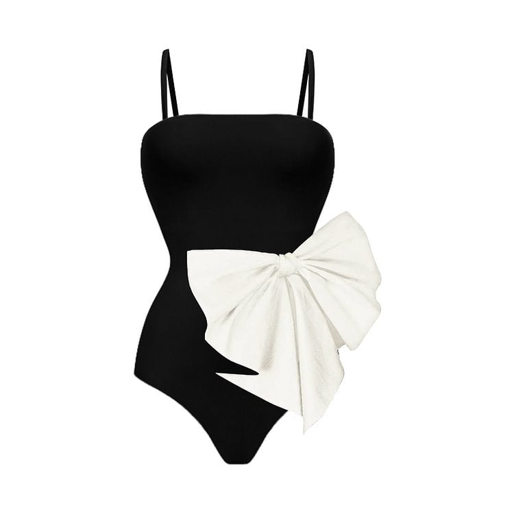 Ladies one-piece swimsuit with elegant bow appliqué Mune Fashion