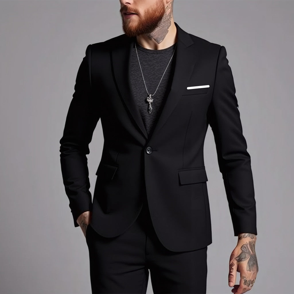 Men's Tailored One-Button Blazer made of Stretch Fabric with Narrow Lapels and Flap Pockets Mune Fashion