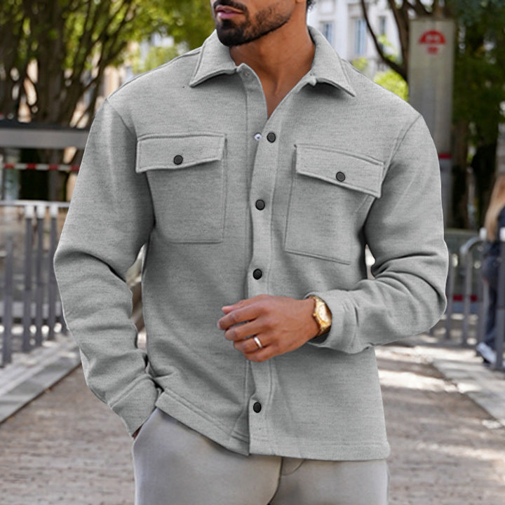 Men's heavy cotton transitional jacket in Shacket style with snap buttons and flap pockets Mune Fashion