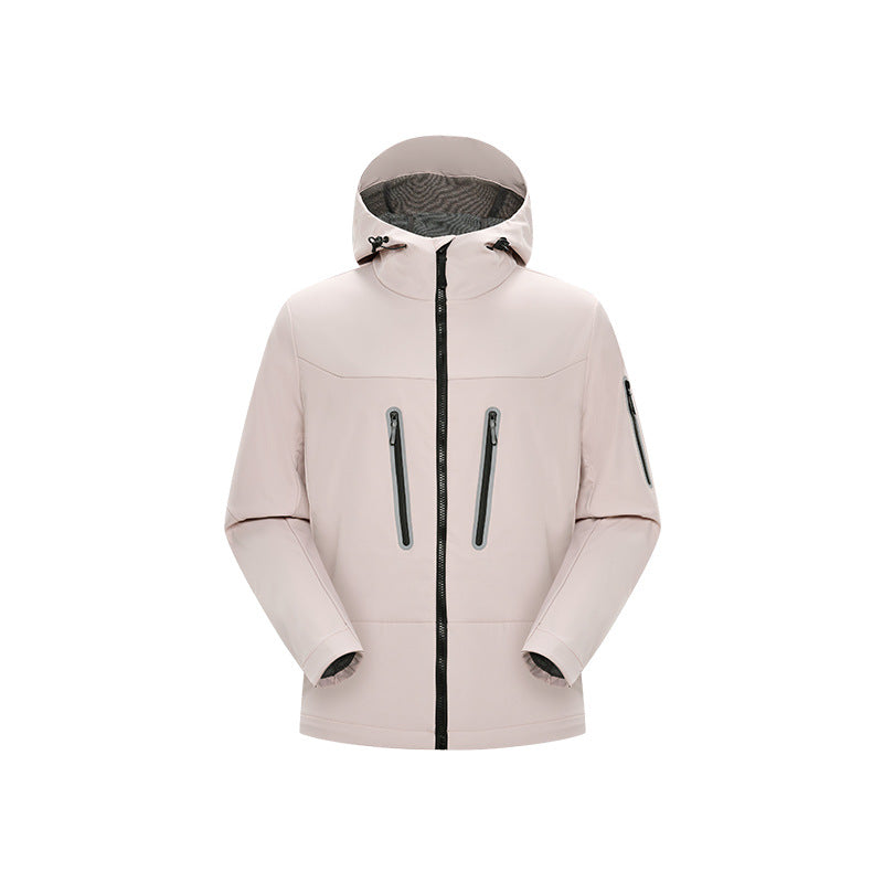 Men's multifunctional softshell jacket with ergonomic weather protection, adjustable hood and vertical zip pockets Mune Fashion