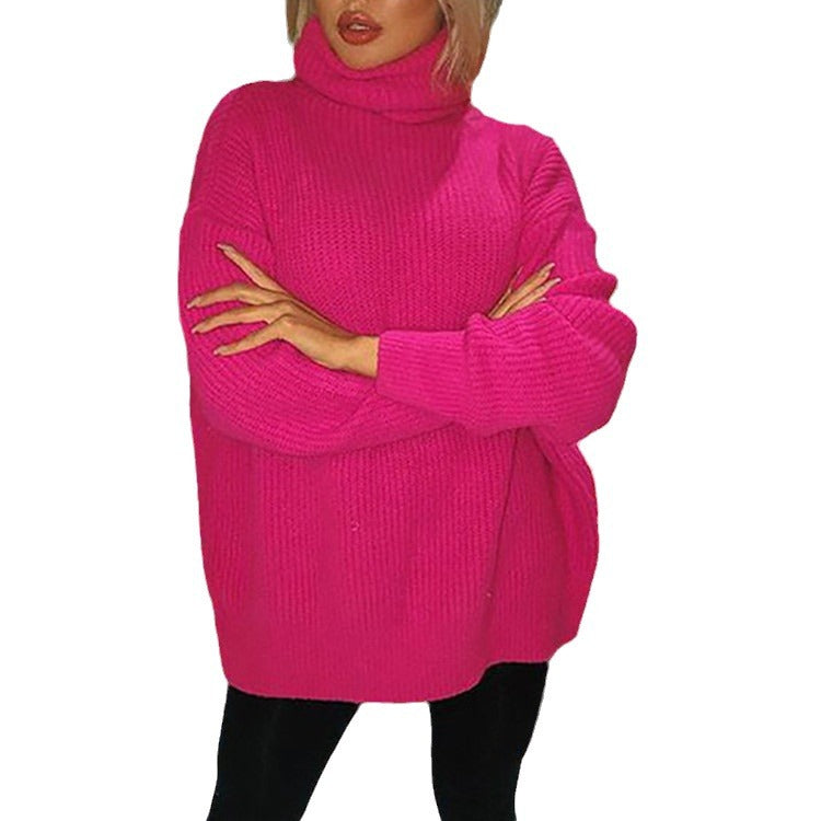 Women's Oversized Turtleneck Sweater made of coarse ribbed knit with extended hem Mune Fashion