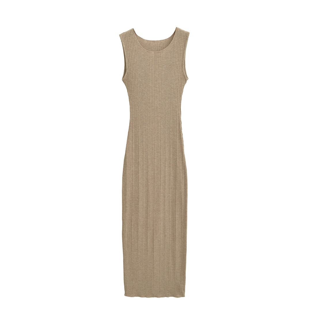 Women Fitted Sleeveless Ribbed Maxi Dress with Round Neckline Mune Fashion
