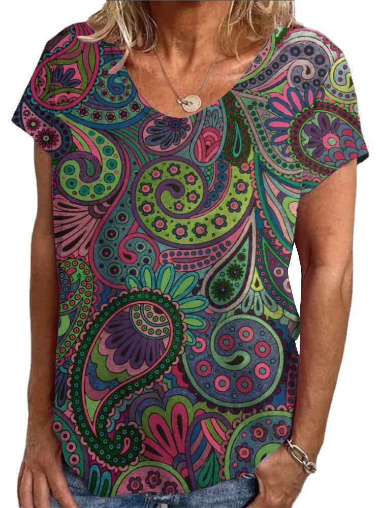 Ladies Loose Blouse with Colorful Paisley Pattern Mune Fashion