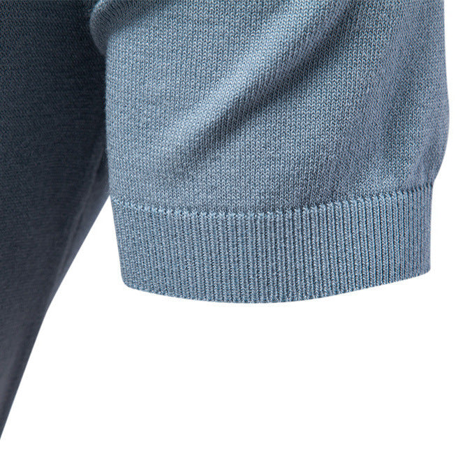 Men's modern short sleeve polo shirt made of fine knit with open lapel collar and horizontal contrast yoke Mune Fashion