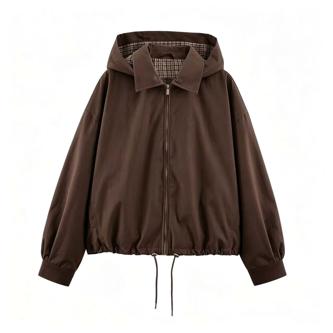Women's Lightweight Hoodie Jacket in Cropped Oversize Fit with Drawstring Hem and Concealed Zipper Mune Fashion
