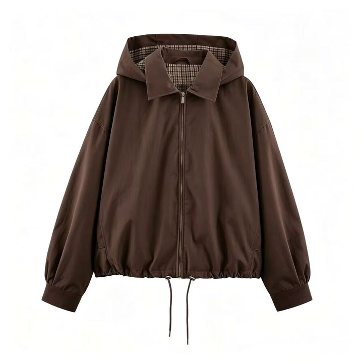 Women's Lightweight Hoodie Jacket in Cropped Oversize Fit with Drawstring Hem and Concealed Zipper Mune Fashion