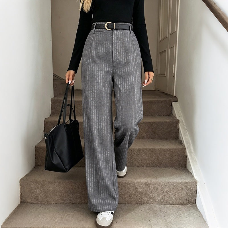 Women's High-Waisted Fabric Pants with Pinstripes Mune Fashion