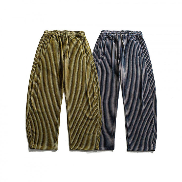 Unisex Wide Cord-Style Lounge Pants with Drawstring and Vertical Stripes Mune Fashion