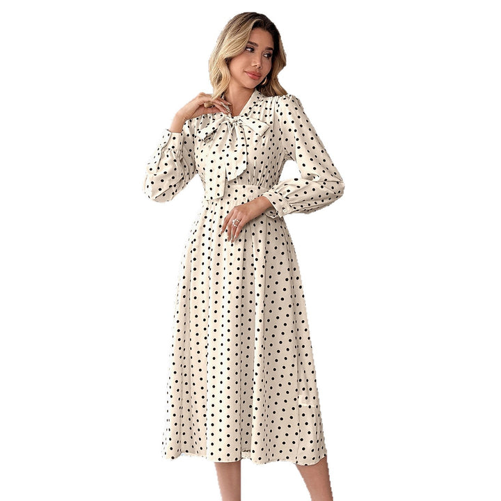Women’s Midi Dress with Bow Collar and Dots Mune Fashion