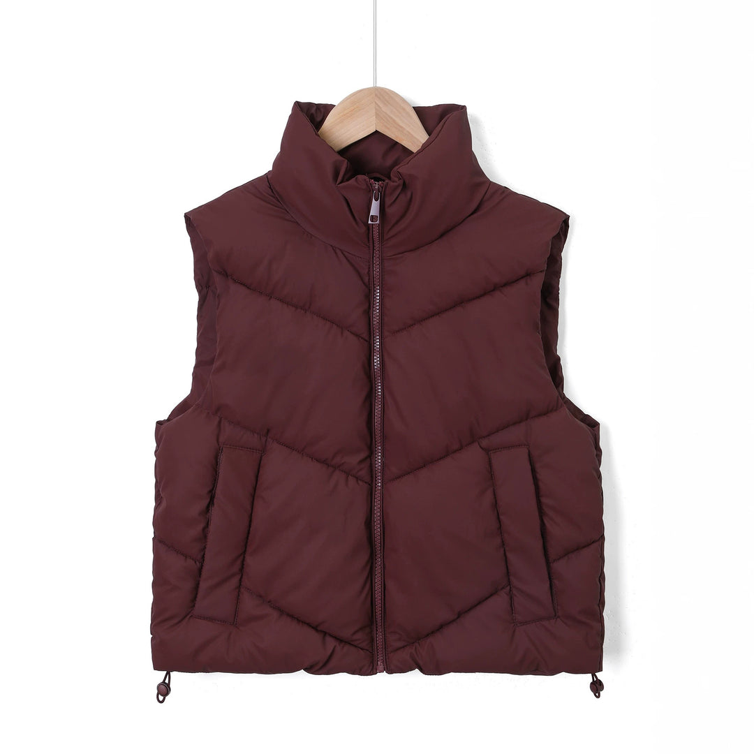 Women's sleeveless quilted thermal vest with high stand-up collar and drawstring Mune Fashion
