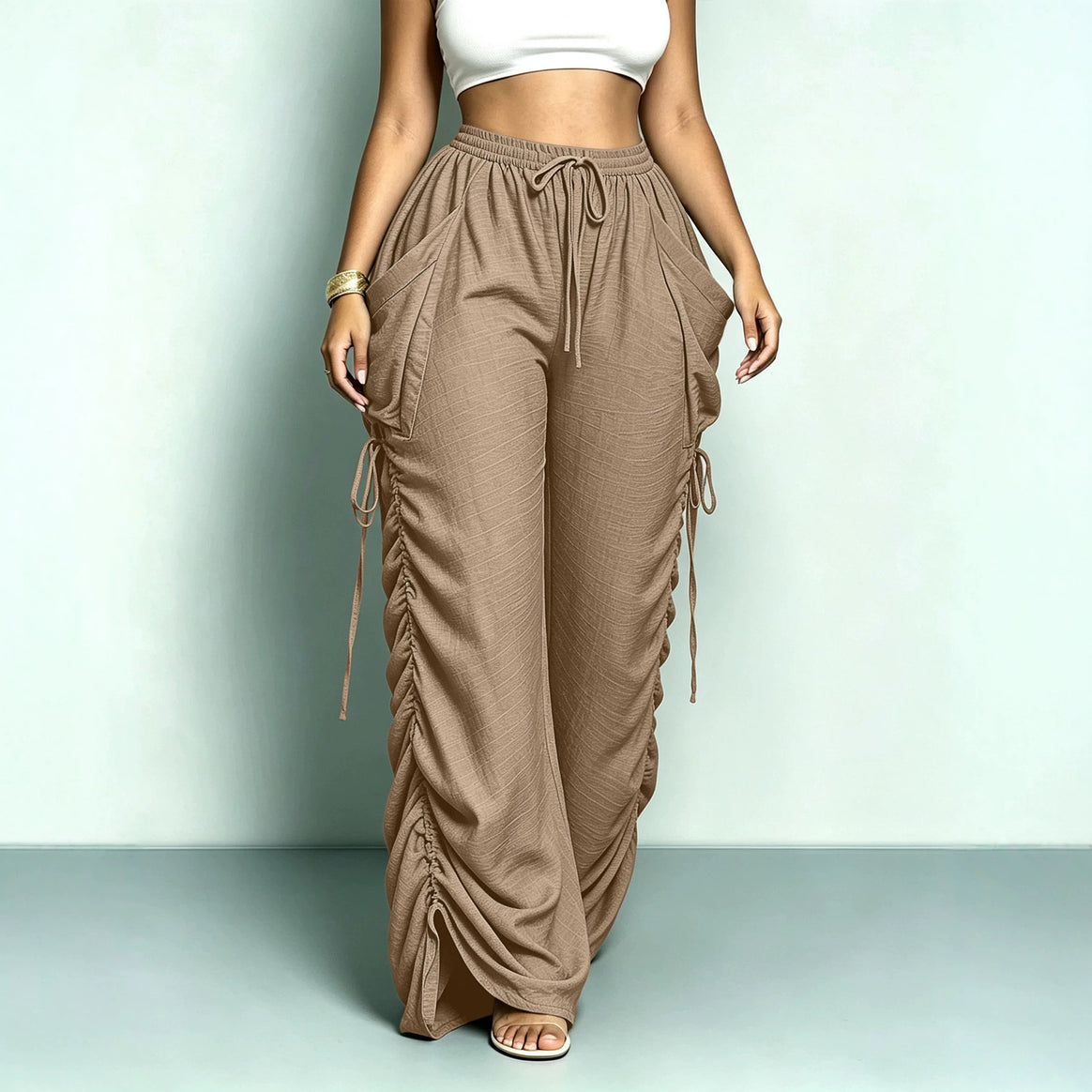 Women's wide Relax Harem pants with side gathering and large pockets Mune Fashion