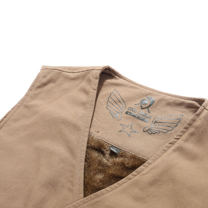 Men's Sleeveless Canvas Teddy Vest with Warming Fleece Lining and Patch Pockets Mune Fashion