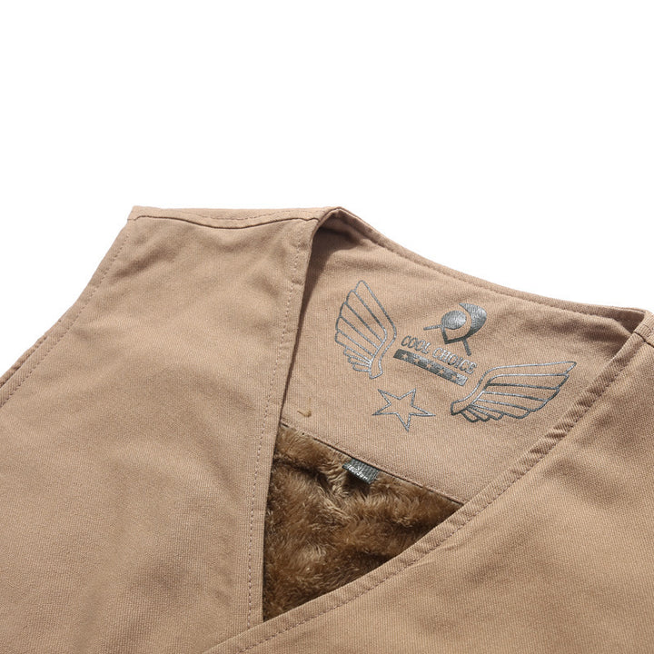 Men's Sleeveless Canvas Teddy Vest with Warming Fleece Lining and Patch Pockets Mune Fashion