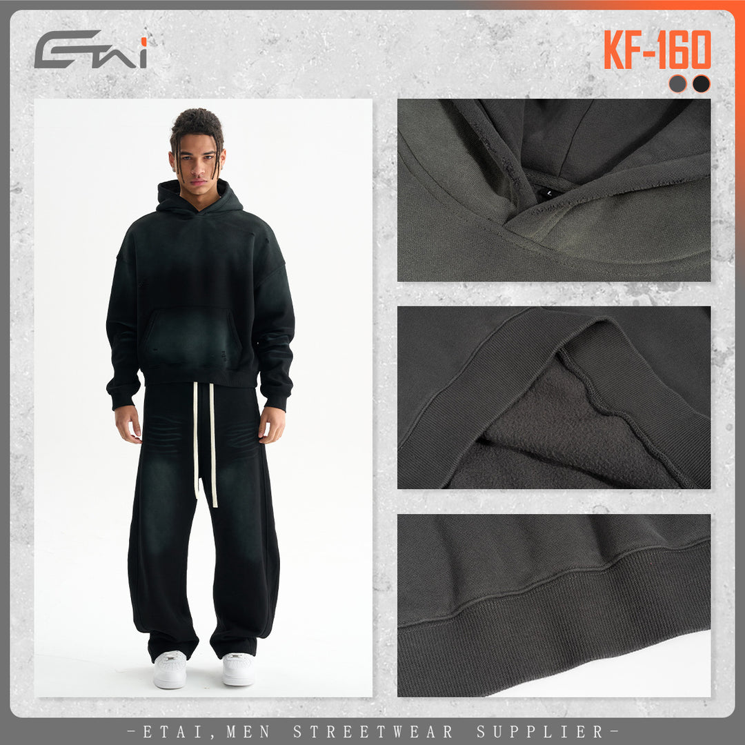 Men's Oversized Hoodie in Used Look with Kangaroo Pocket and Destroy Details Mune Fashion