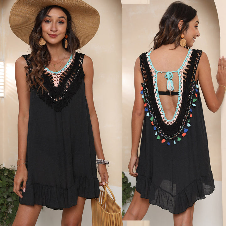 Ladies airy crochet dress with fringes Mune Fashion