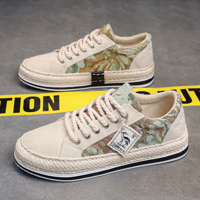 Women's Espadrille Platform Sneaker with Corduroy Upper, Woven Decorative Panels, and Braided Jute Midsole Mune Fashion