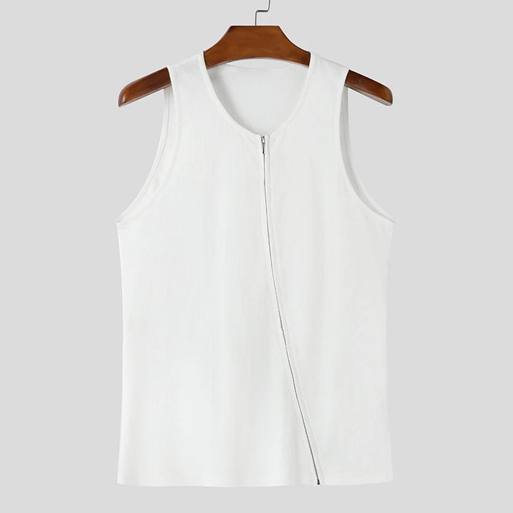 Women nan finely structured sleeveless top with asymmetrical diagonal zipper Mune Fashion