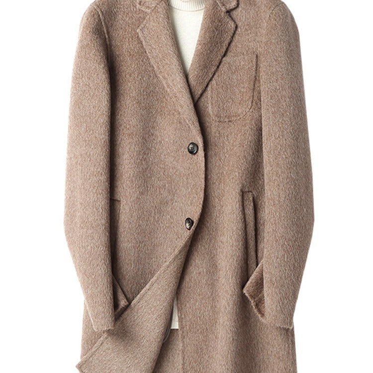 Men's Structured Long Coat made of Wool Blend with Notched Lapel and One-Button Closure Mune Fashion