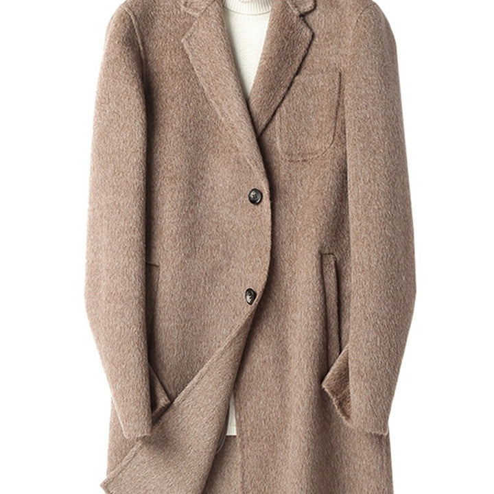 Men's Structured Long Coat made of Wool Blend with Notched Lapel and One-Button Closure Mune Fashion